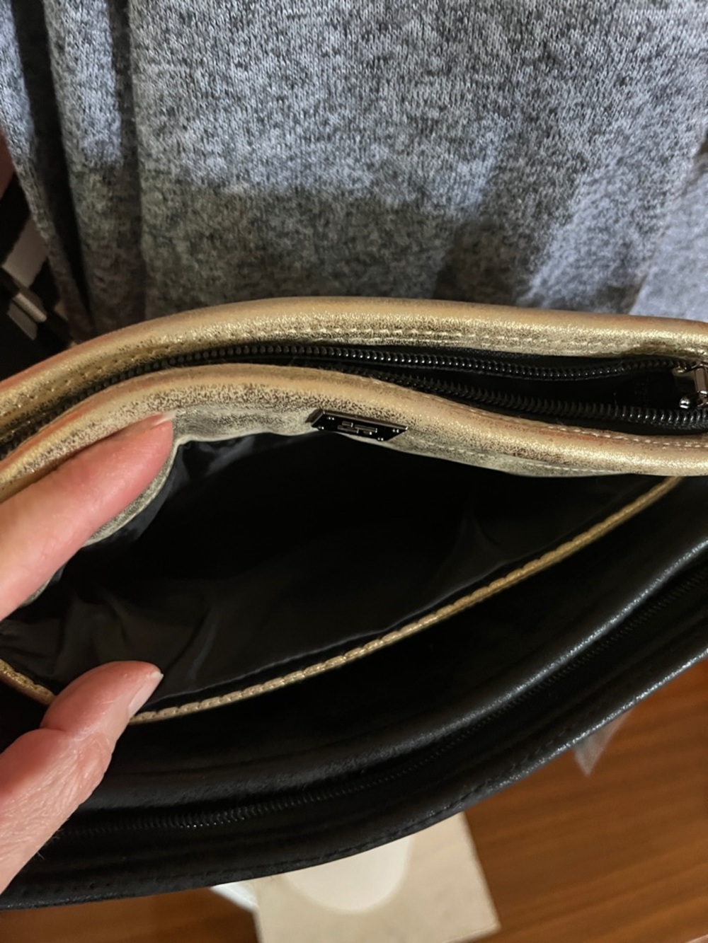 New Think Royln Gold and Black Crossbody Bag with Striped Guitar Strap - Picture 9 of 16